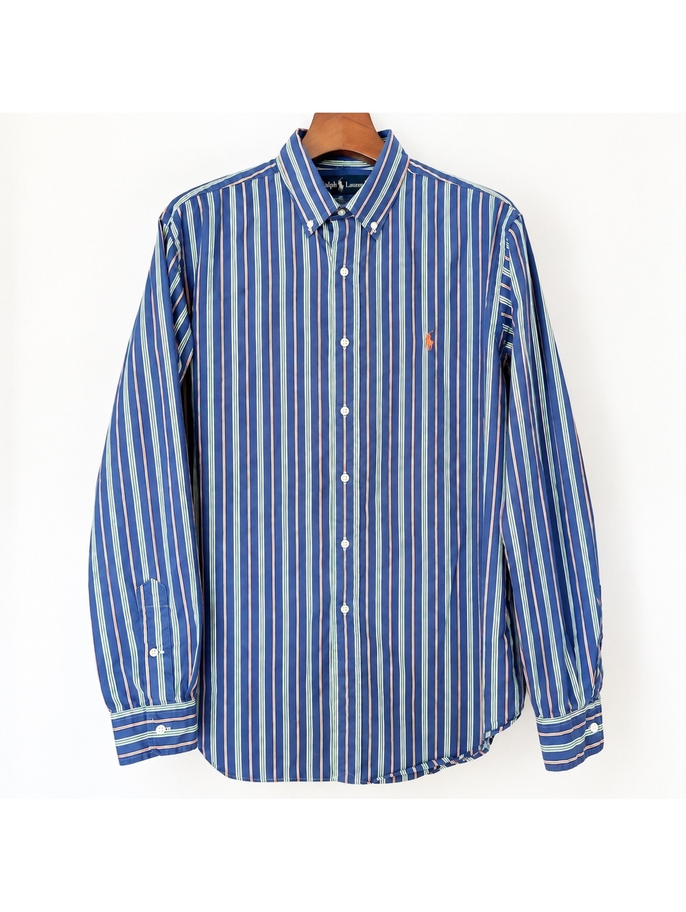 Polo Ralph Lauren Vintage Classic Fit Blue Striped Button-Down Shirt Y2k Size XL